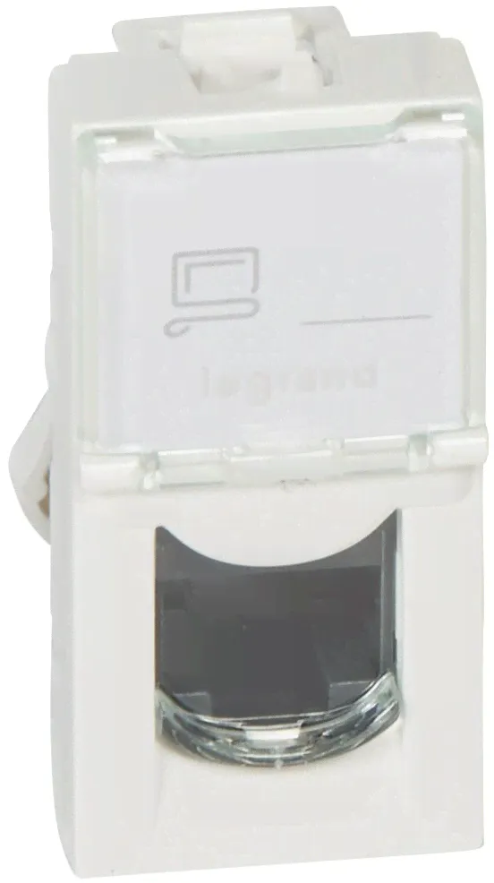 Розетка компьютерная Legrand Mosaic 076551 (RJ45, Cat.5E, UTP, под рамку, скрытая установка, 1 модуль, белая)
